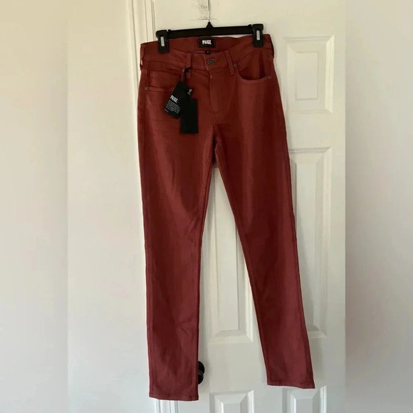 NWT Paige - Lennox Slim 5-Pocket Pant in Cherry Cola Red 28 - Picture 1 of 6